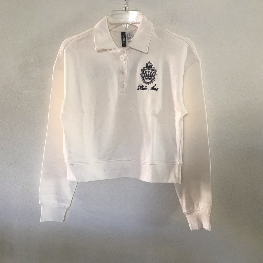 H&M Cream Polo Sweater with Embroidered Crest